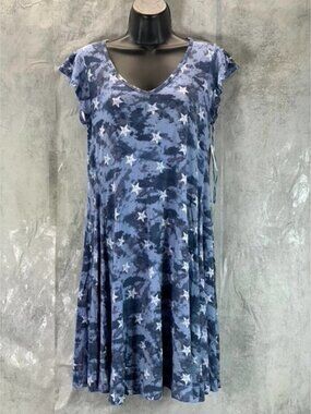 Style & Co Women's Blue Star Camo Print V-Neck Short-Sleeve Flip Flop Dress SZ S